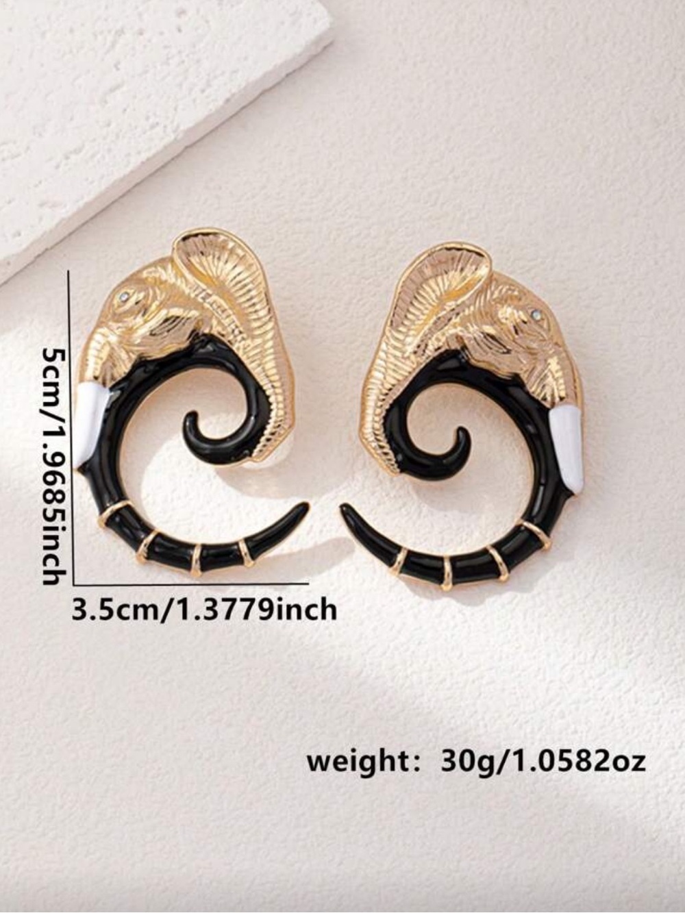 Gold and Black Elephant Spiral Hoop Earrings - Picture 5 of 5
